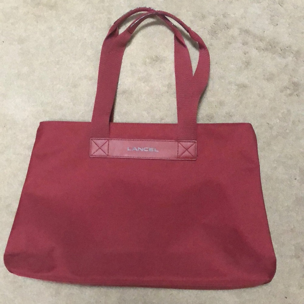 Lancel burgundy canvas tote bag